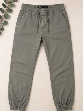 Zara Men’s Olive Green Cargo Jogger Pants Size Large Drawstring Utility
